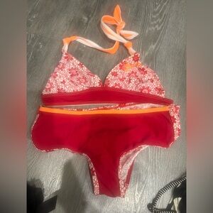Red and Orange Floral Bikini Set